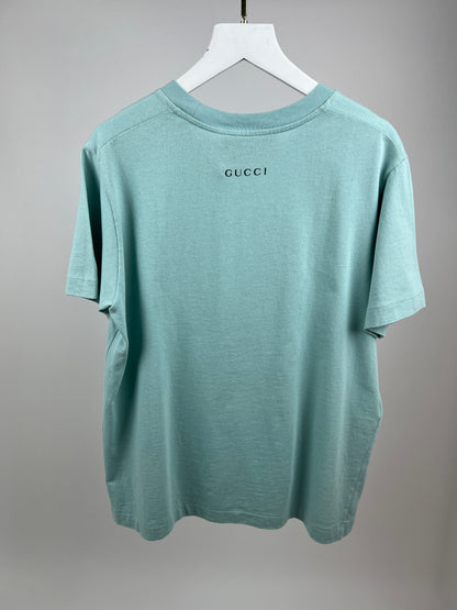 Gucci Baby Blue Cotton T Shirt with Embroidered Bird Size S (UK 8)
