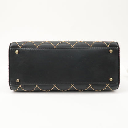 CHANEL Wild Stitch Leather Hand Bag Black A14692