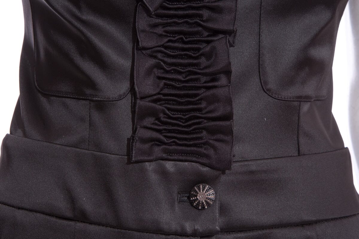 Chanel Black Satin Sleeveless Ruffle Jumpsuit SZ 38