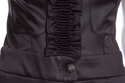 Chanel Black Satin Sleeveless Ruffle Jumpsuit SZ 38