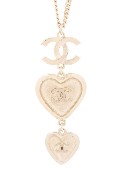 Chanel 2022 Crystal Heart Pendant Long Gold Necklace
