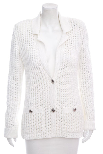 Chanel White Knit Cardigan Sweater SZ 36