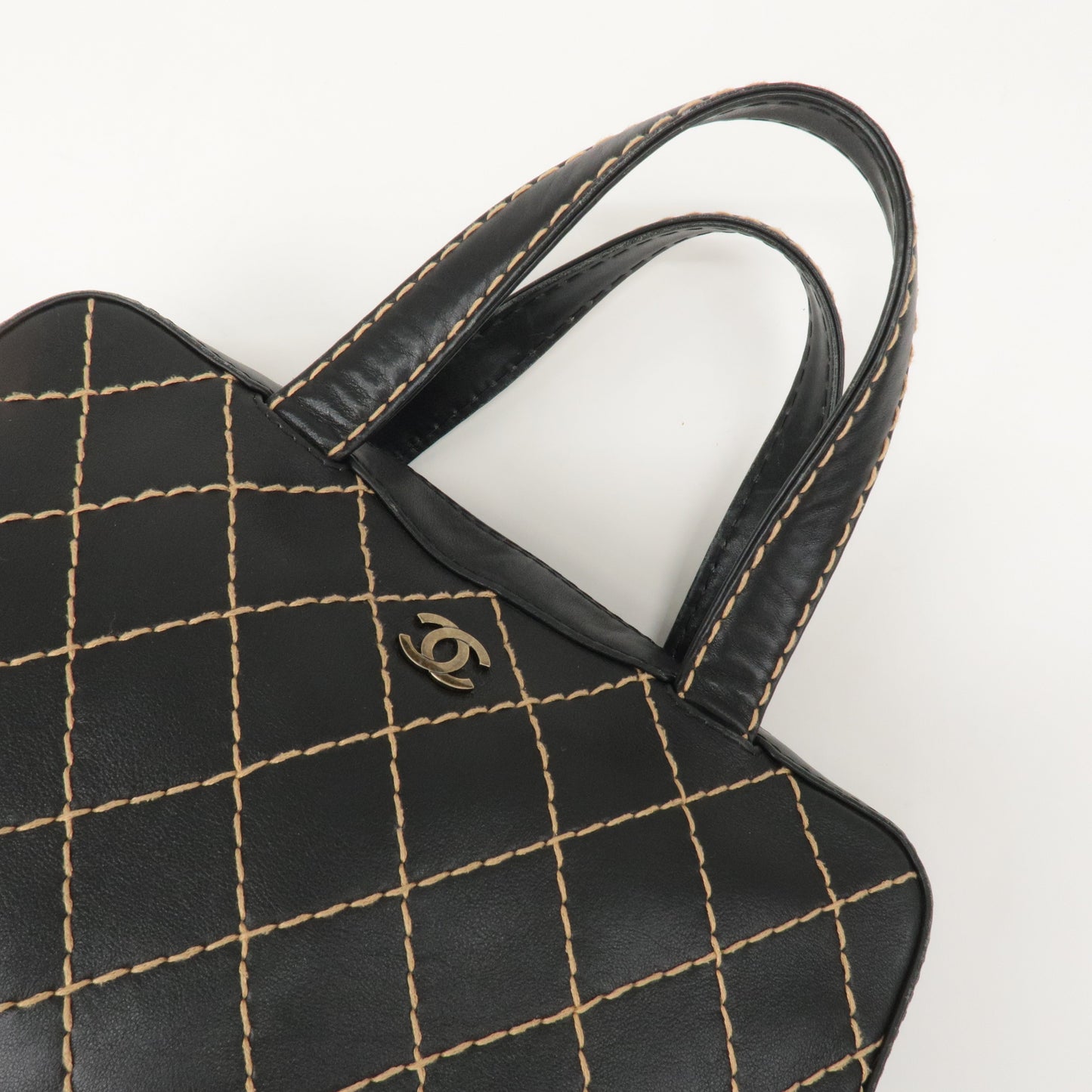 CHANEL Wild Stitch Leather Hand Bag Black A14692