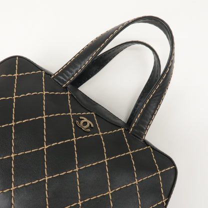 CHANEL Wild Stitch Leather Hand Bag Black A14692