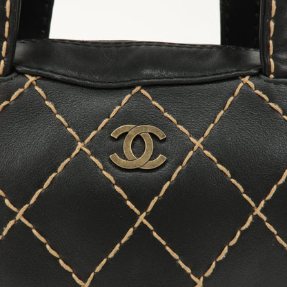 CHANEL Wild Stitch Leather Hand Bag Black A14692