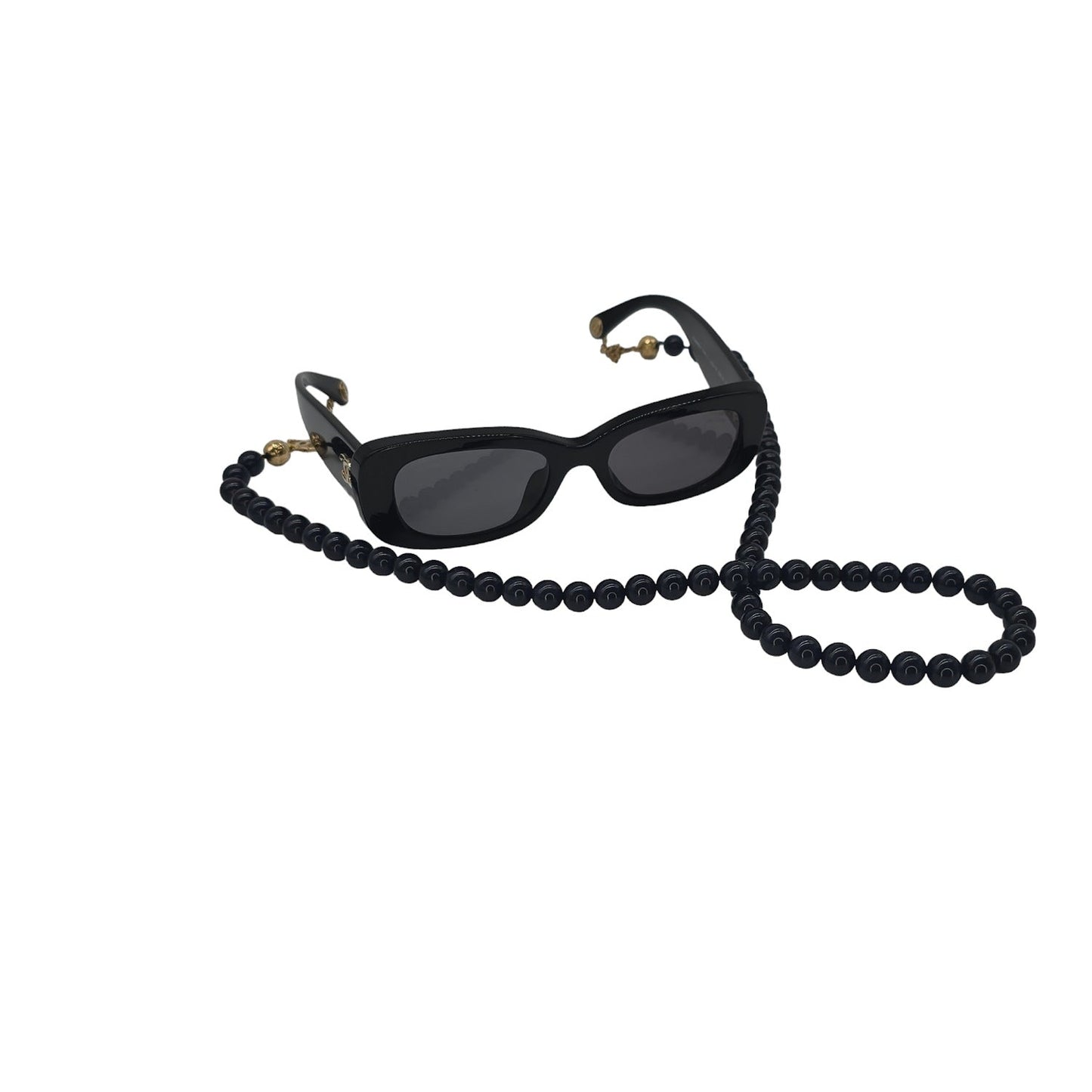 Chanel 5488-A Black Rectangle Sunglasses w/ Bead Chain