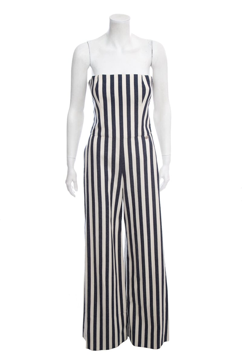 Chanel Striped Nautical Canvas Denim Jumpsuit SZ 38