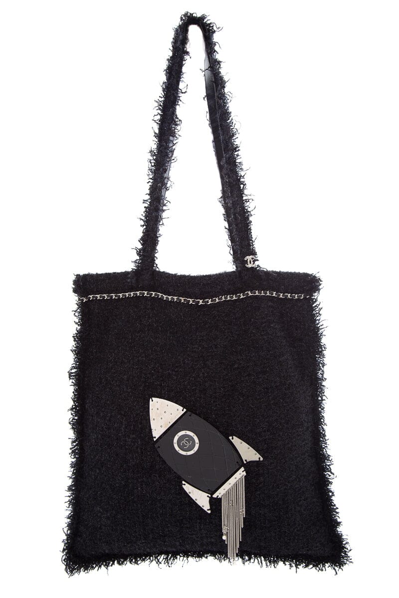 Chanel Black Tweed Rocket Shopper Handbag