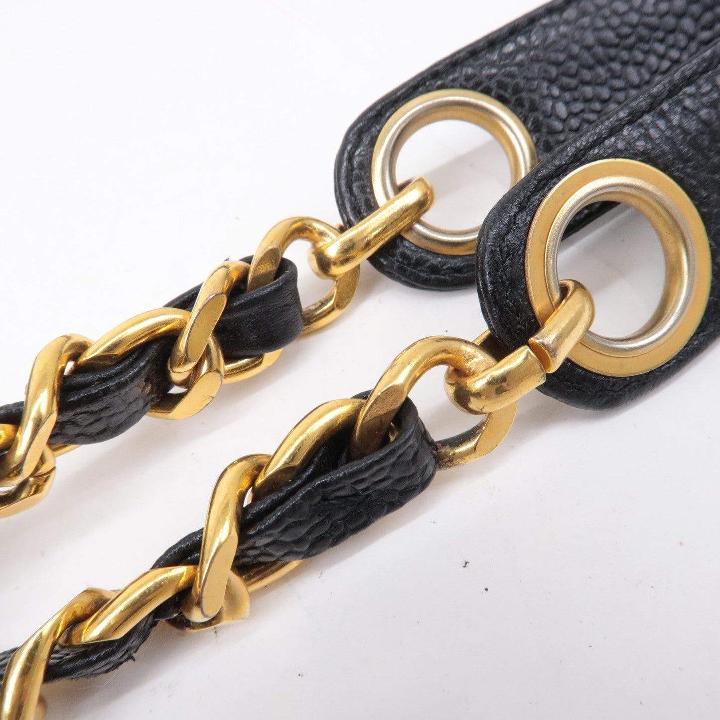 CHANEL Caviar Skin Chain Tote Bag Black Gold Hardware A03578