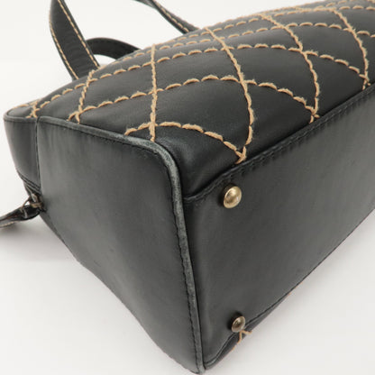 CHANEL Wild Stitch Leather Hand Bag Black A14692