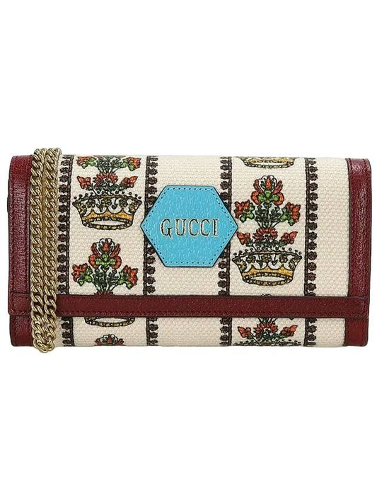 Gucci 100 Centennial Floral Crown Chain Cross Long Wallet