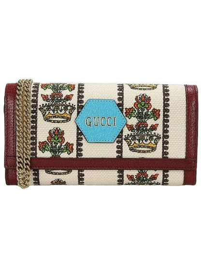 Gucci 100 Centennial Floral Crown Chain Cross Long Wallet