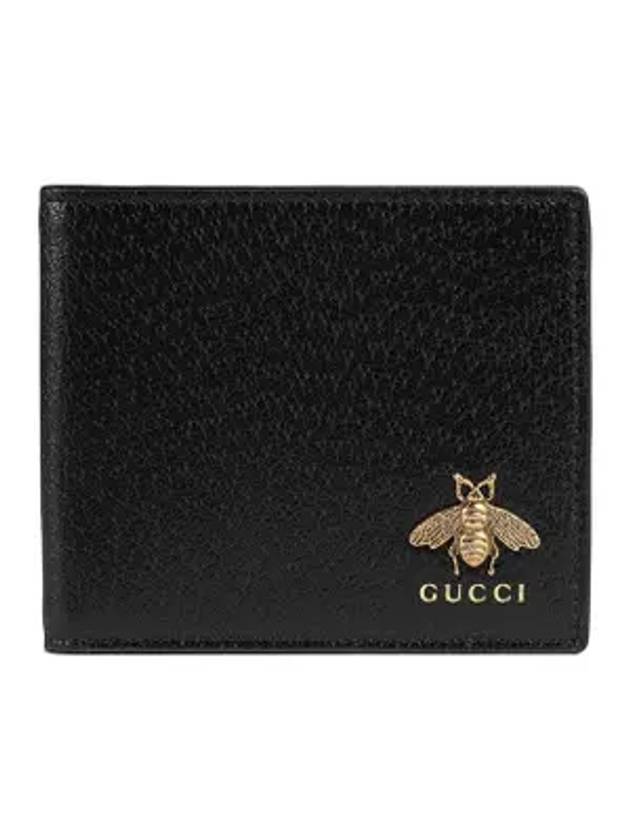 Gucci Animalier Bee Leather Half Wallet Black