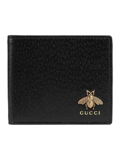 Gucci Animalier Bee Leather Half Wallet Black