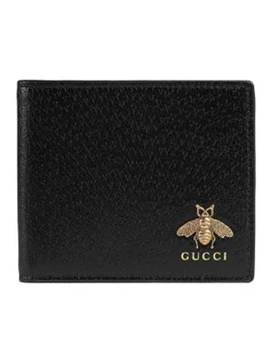 Gucci Animalier Bee Leather Half Wallet Black