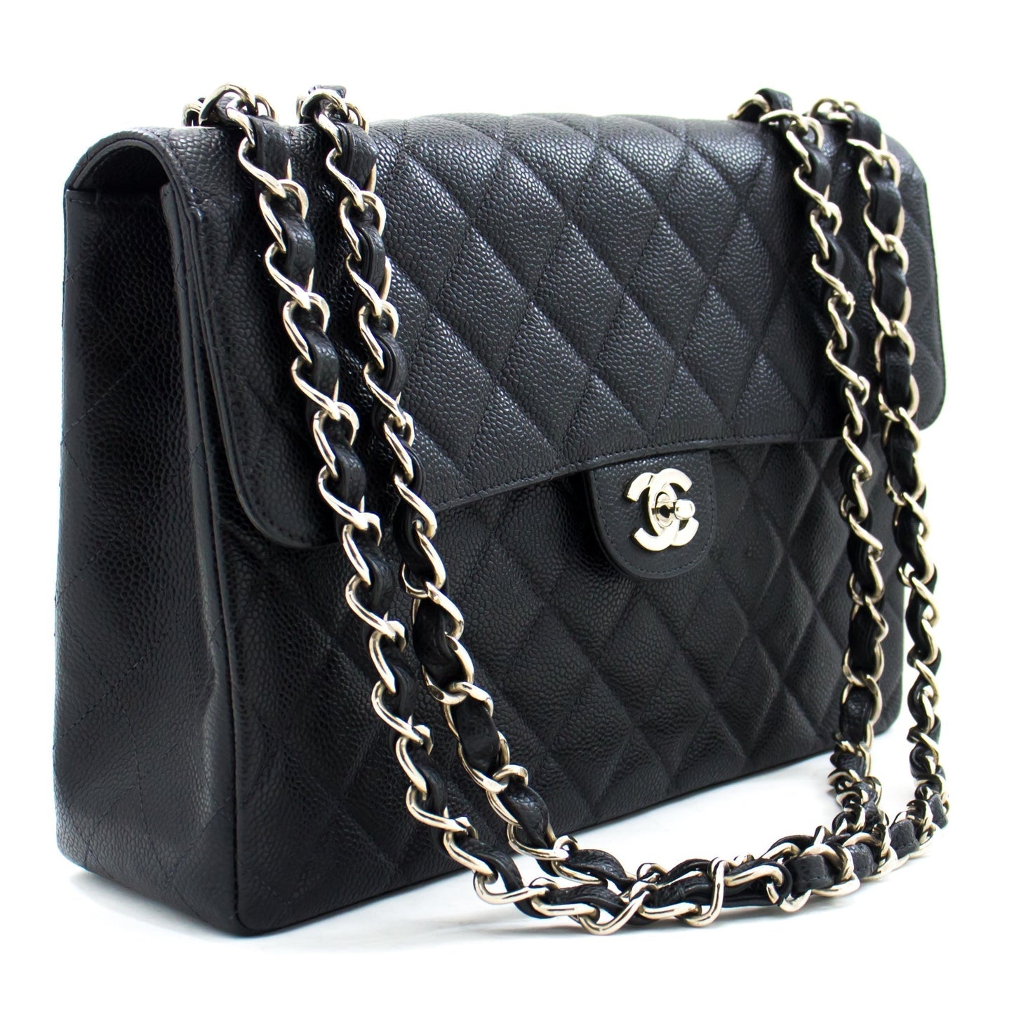 CHANEL Classic Large 11" Chain Shoulder Bag Black Grained Calfskin h58