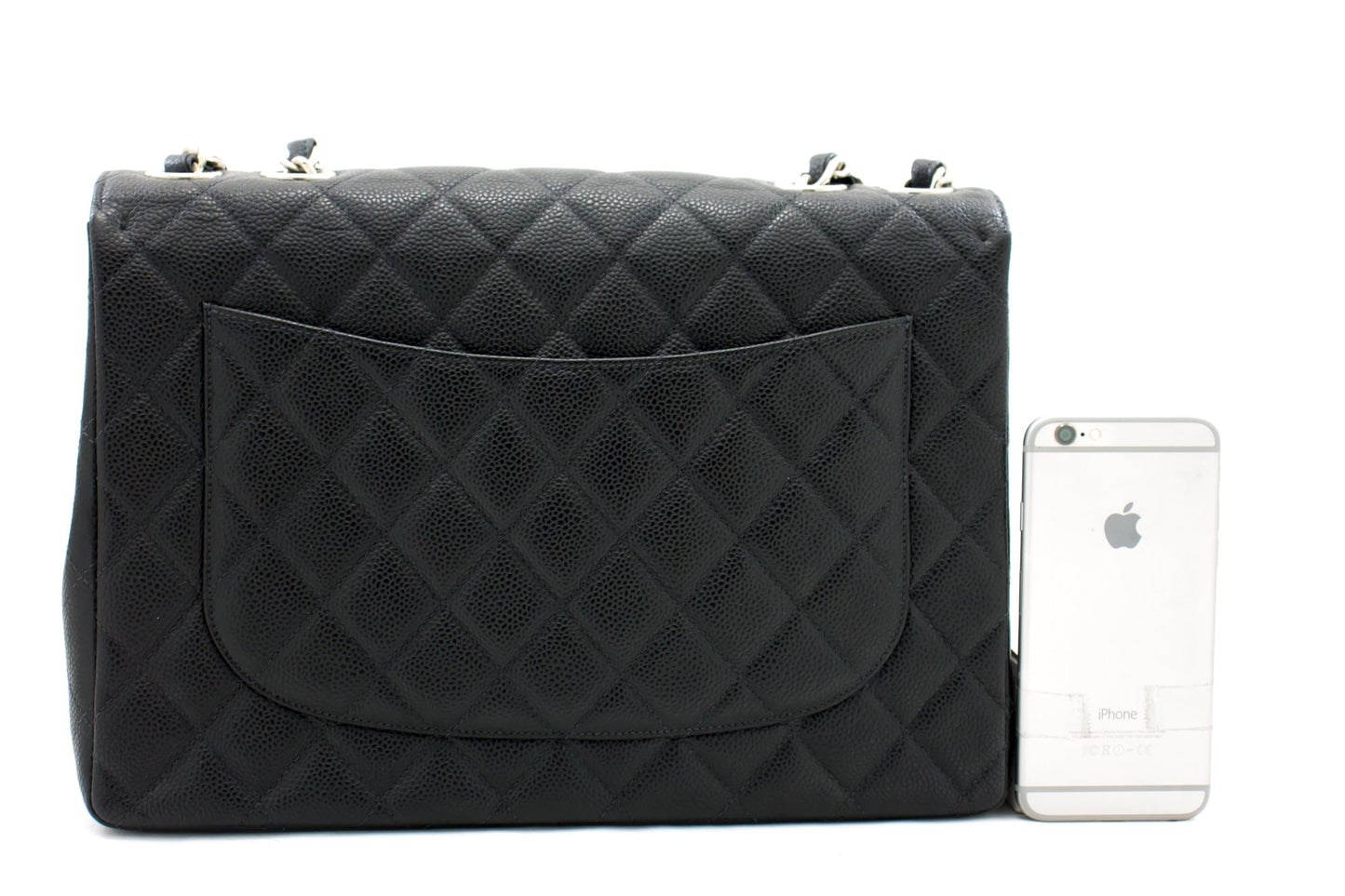 CHANEL Classic Large 11" Chain Shoulder Bag Black Grained Calfskin h58