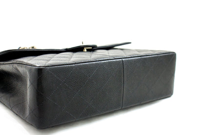 CHANEL Classic Large 11" Chain Shoulder Bag Black Grained Calfskin h58