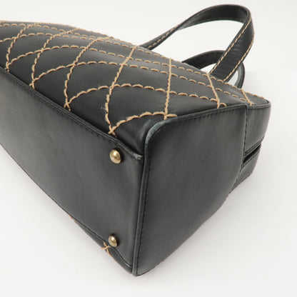 CHANEL Wild Stitch Leather Hand Bag Black A14692