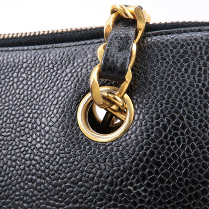 CHANEL Caviar Skin Chain Tote Bag Black Gold Hardware A03578