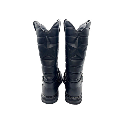Chanel Quilted Calfskin Star Biker Boots Sz 40