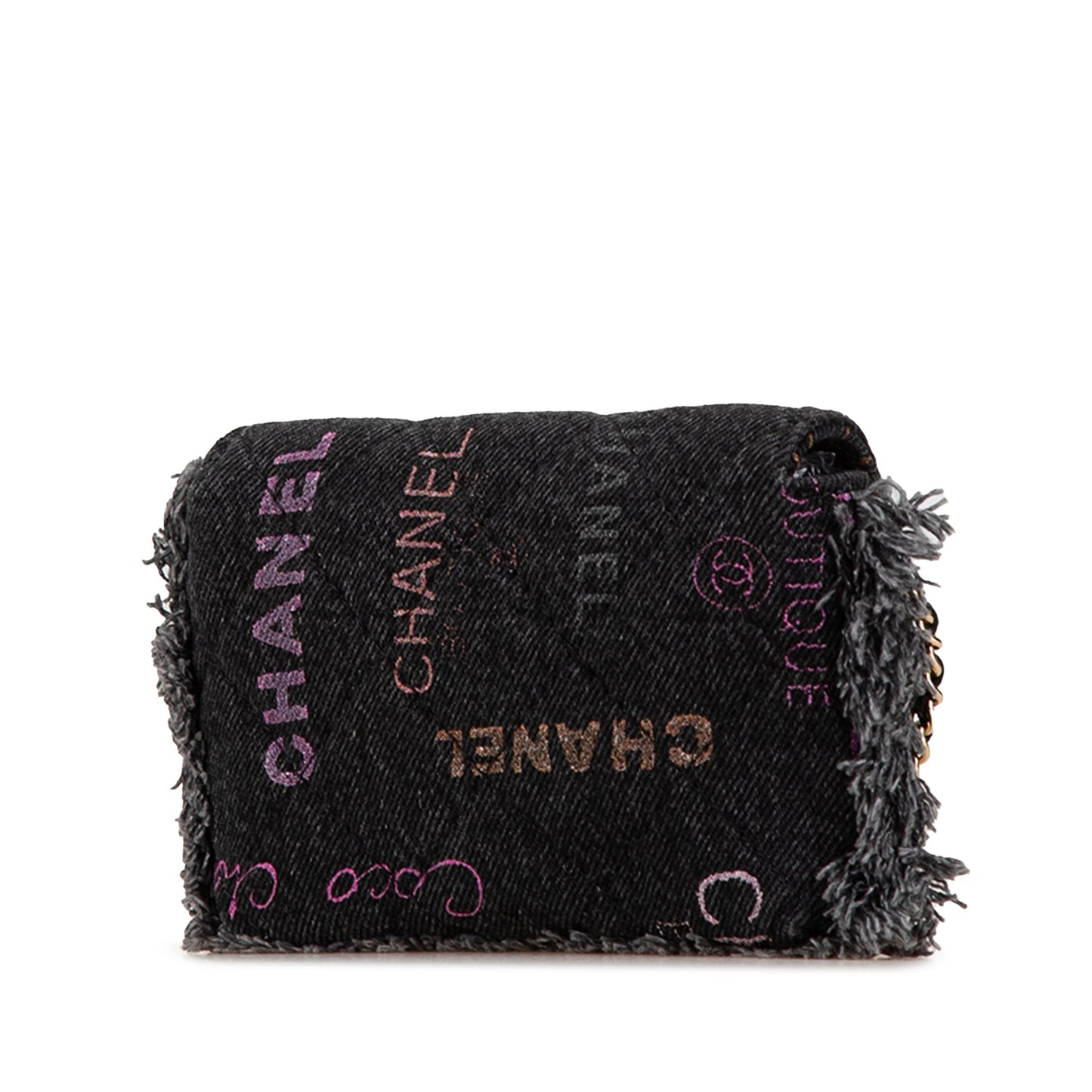 Black Chanel Denim Mood Clutch with Chain Crossbody Bag