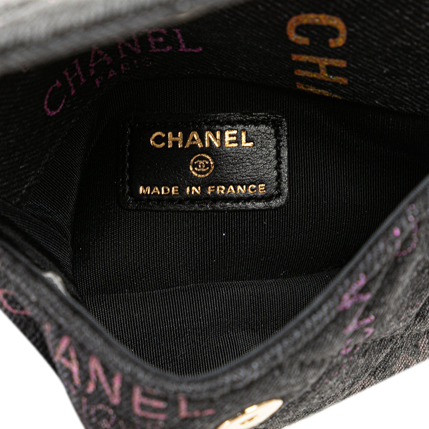 Black Chanel Denim Mood Clutch with Chain Crossbody Bag
