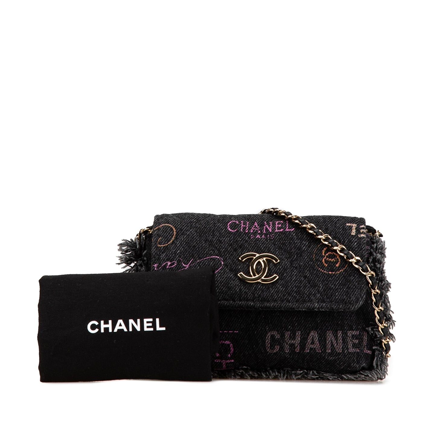 Black Chanel Denim Mood Clutch with Chain Crossbody Bag