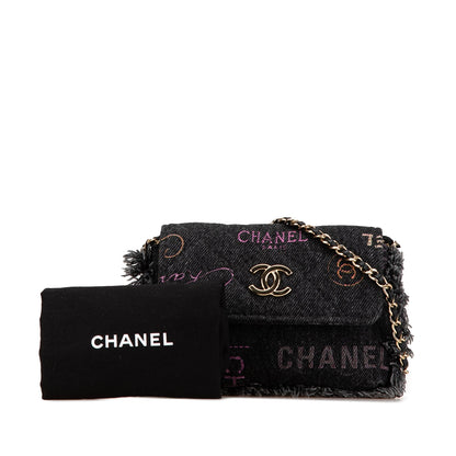 Black Chanel Denim Mood Clutch with Chain Crossbody Bag