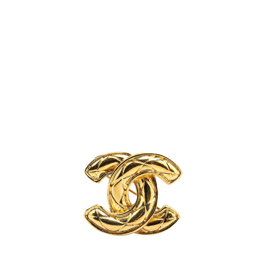 Gold Chanel Gold Plated CC Quilted Brooch