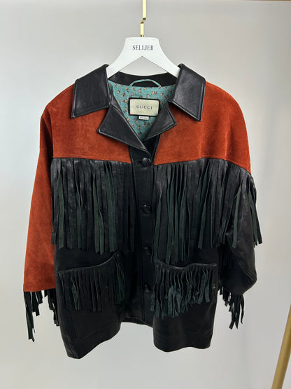 Gucci Black and Orange Leather Fringe and Studded Jacket in Size IT 36 (UK 4)