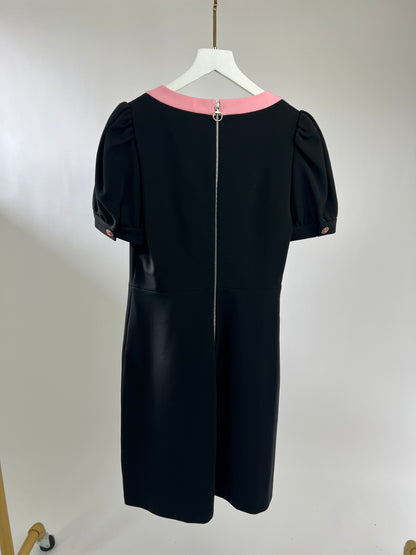 Gucci Black Short-Sleeve Dress with Pink Bow Trim, Crystal Detail Size L (10-12)