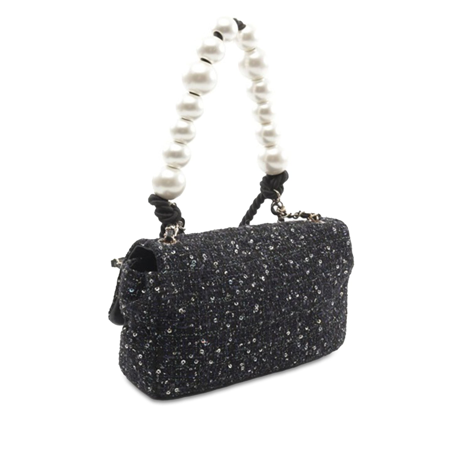 Black Chanel Medium Tweed Pearl Top Handle Flap Satchel