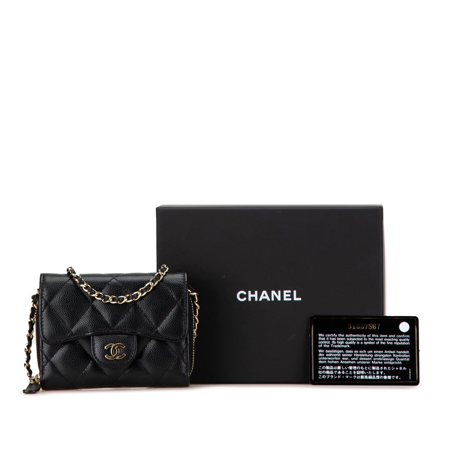 Black Chanel Classic Caviar Coin Pouch with Chain Crossbody Bag