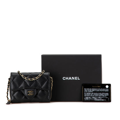 Black Chanel Classic Caviar Coin Pouch with Chain Crossbody Bag