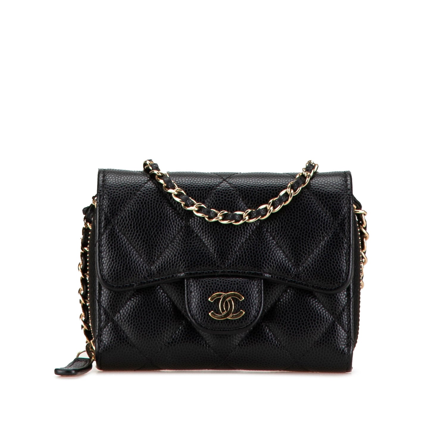 Black Chanel Classic Caviar Coin Pouch with Chain Crossbody Bag