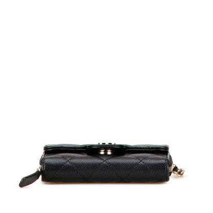 Black Chanel Classic Caviar Coin Pouch with Chain Crossbody Bag