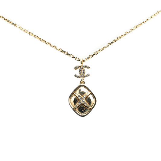 Gold Chanel Gold Plated Rhinestones CC Pendant Necklace