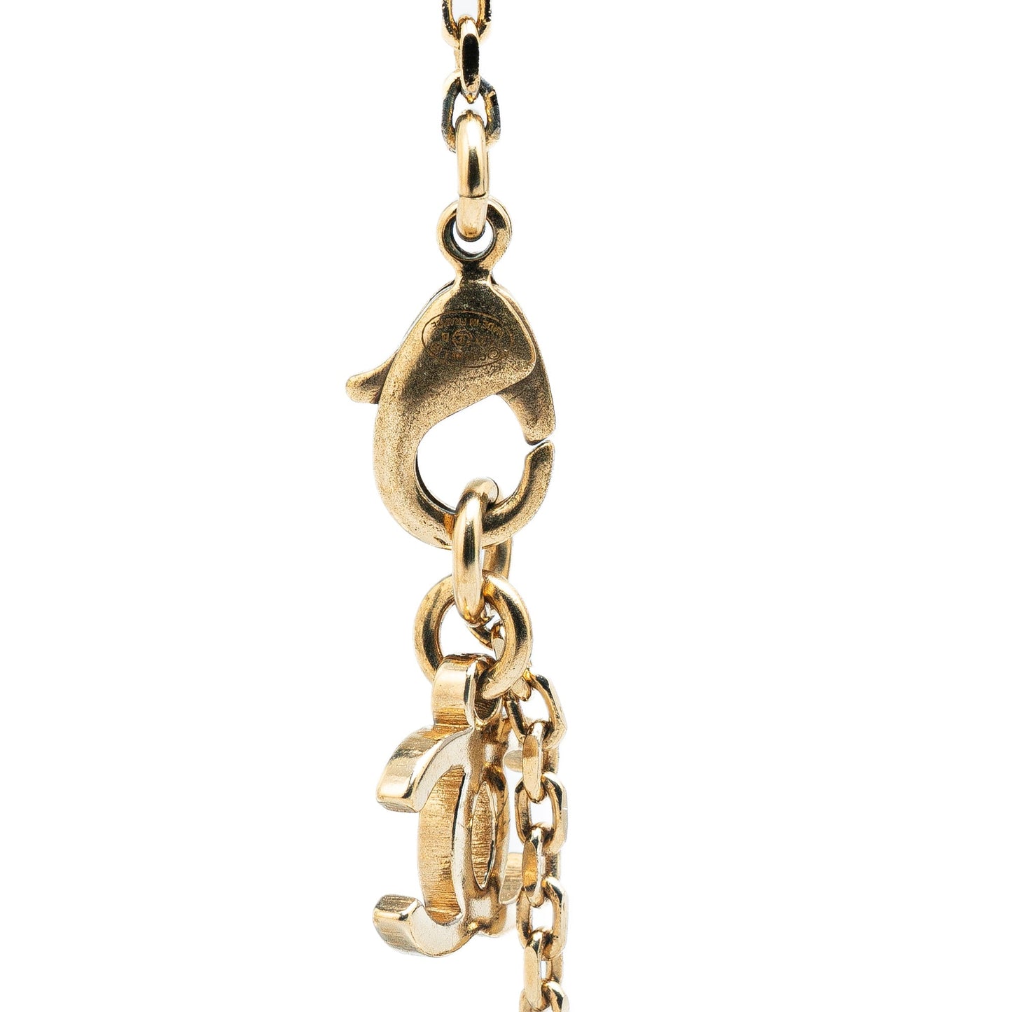 Gold Chanel Gold Plated Rhinestones CC Pendant Necklace