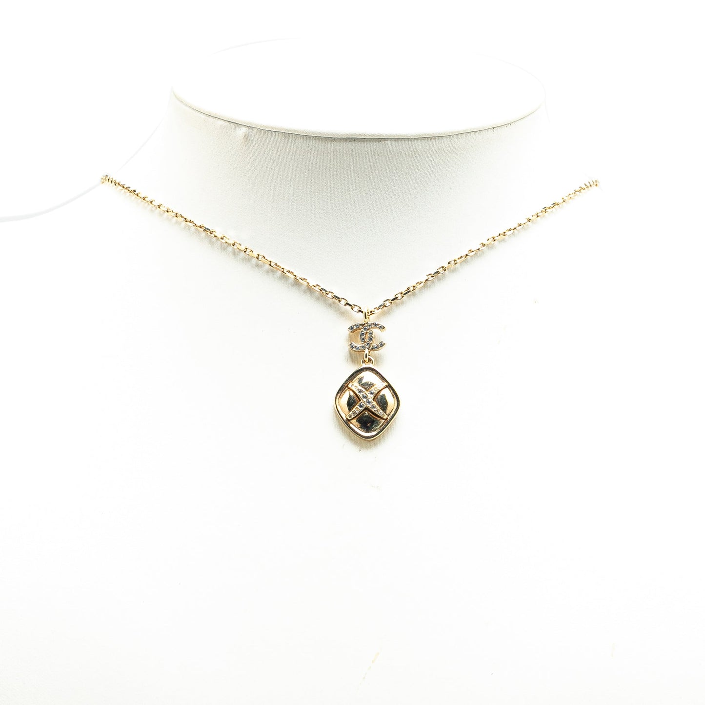 Gold Chanel Gold Plated Rhinestones CC Pendant Necklace