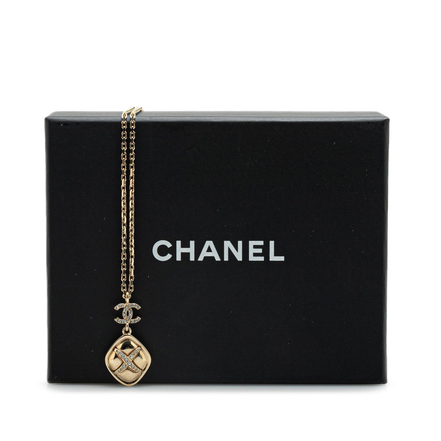 Gold Chanel Gold Plated Rhinestones CC Pendant Necklace