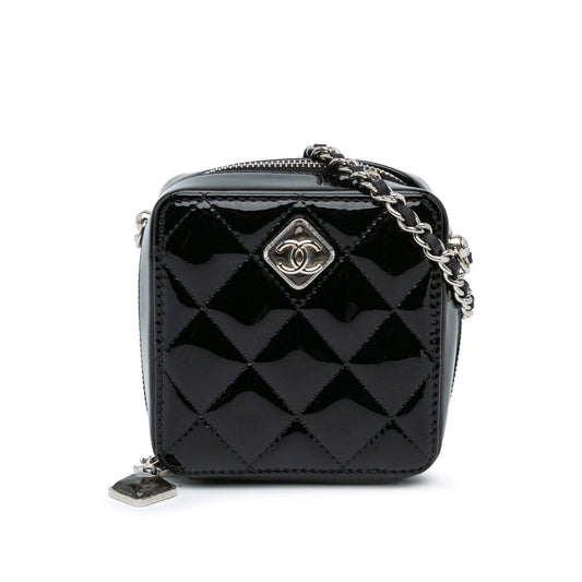 Black Chanel CC Quilted Patent Clutch With Chain Crossbody Bag