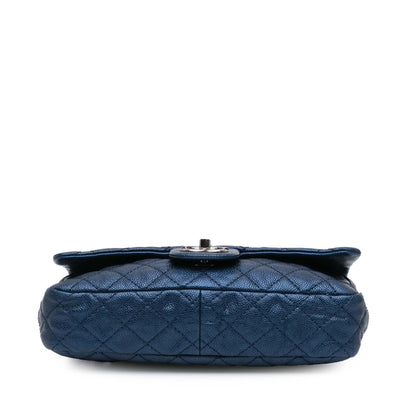 Blue Chanel Medium Quilted Iridescent Caviar Easy Flap Shoulder Bag