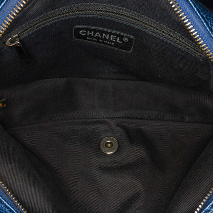 Blue Chanel Medium Quilted Iridescent Caviar Easy Flap Shoulder Bag