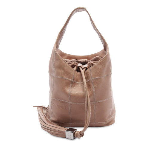 Beige Chanel Grained Calfskin Chocolate Bar Handbag