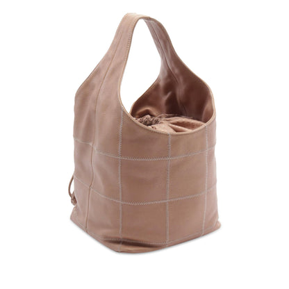 Beige Chanel Grained Calfskin Chocolate Bar Handbag