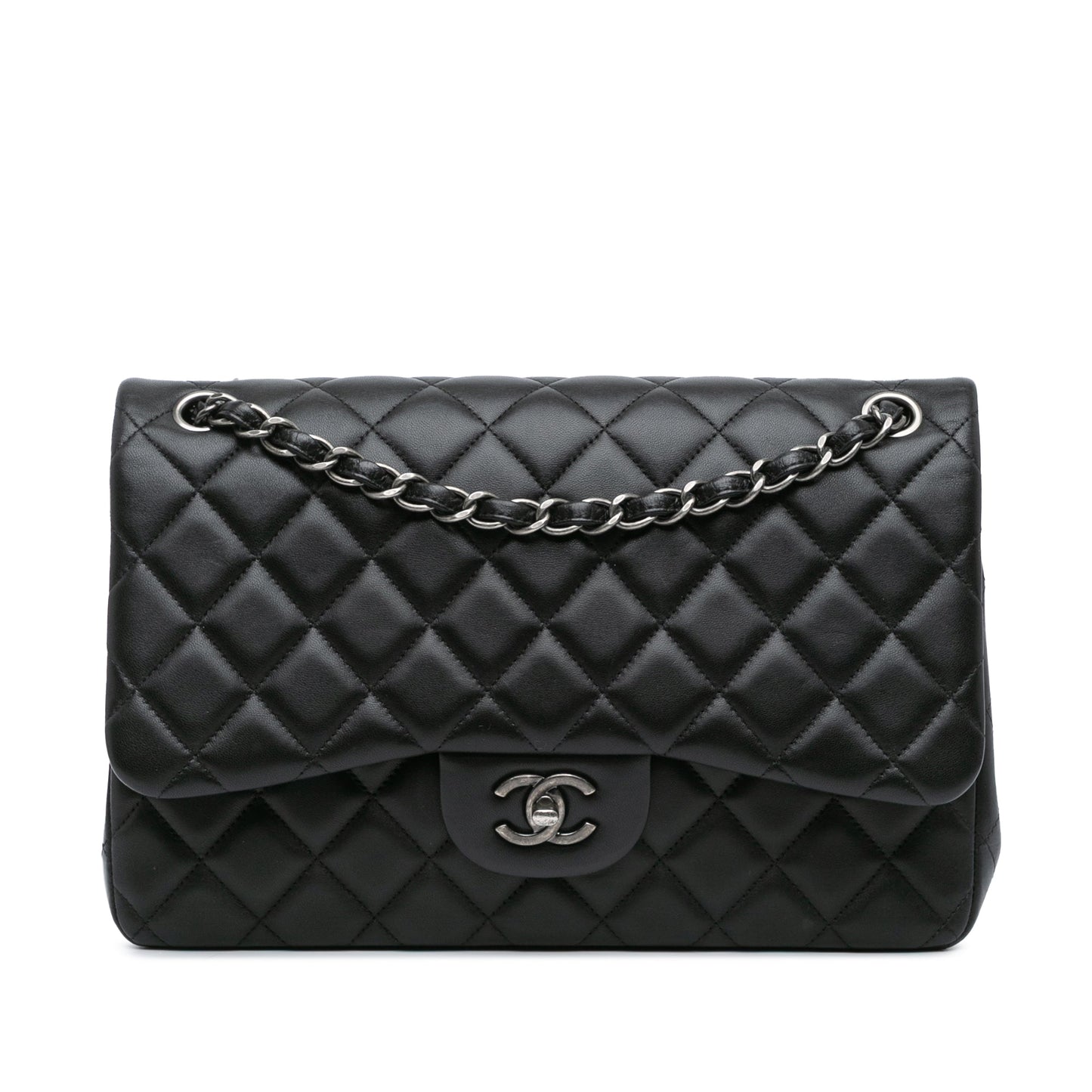 Black Chanel Jumbo Classic Lambskin Double Flap Shoulder Bag