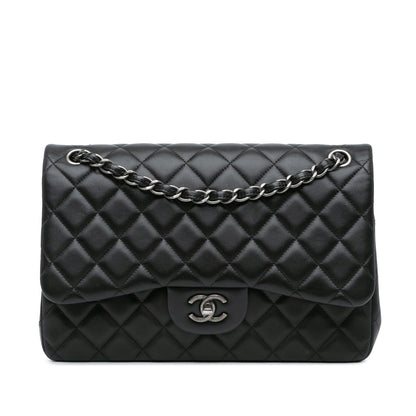 Black Chanel Jumbo Classic Lambskin Double Flap Shoulder Bag
