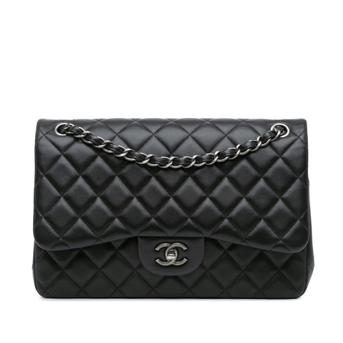 Black Chanel Jumbo Classic Lambskin Double Flap Shoulder Bag