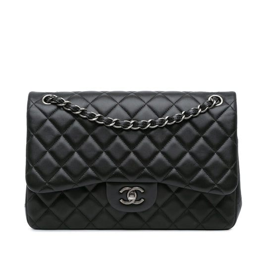 Black Chanel Jumbo Classic Lambskin Double Flap Shoulder Bag